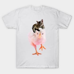 Cute Kitten Riding Baby Chicken T-Shirt